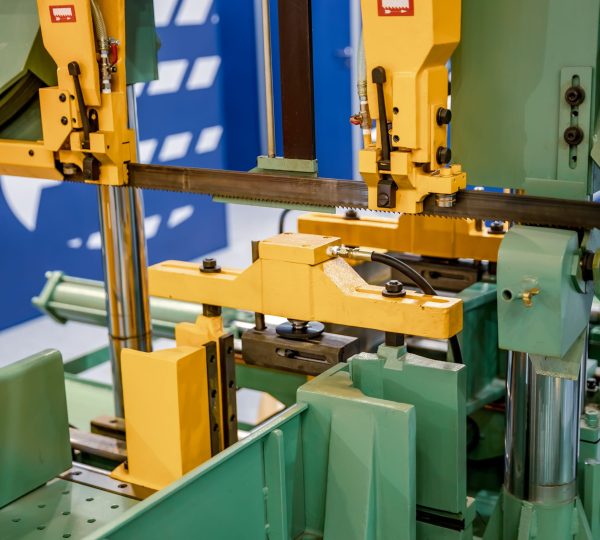 Modern machine Saw. Cutting metal modern processing technology.