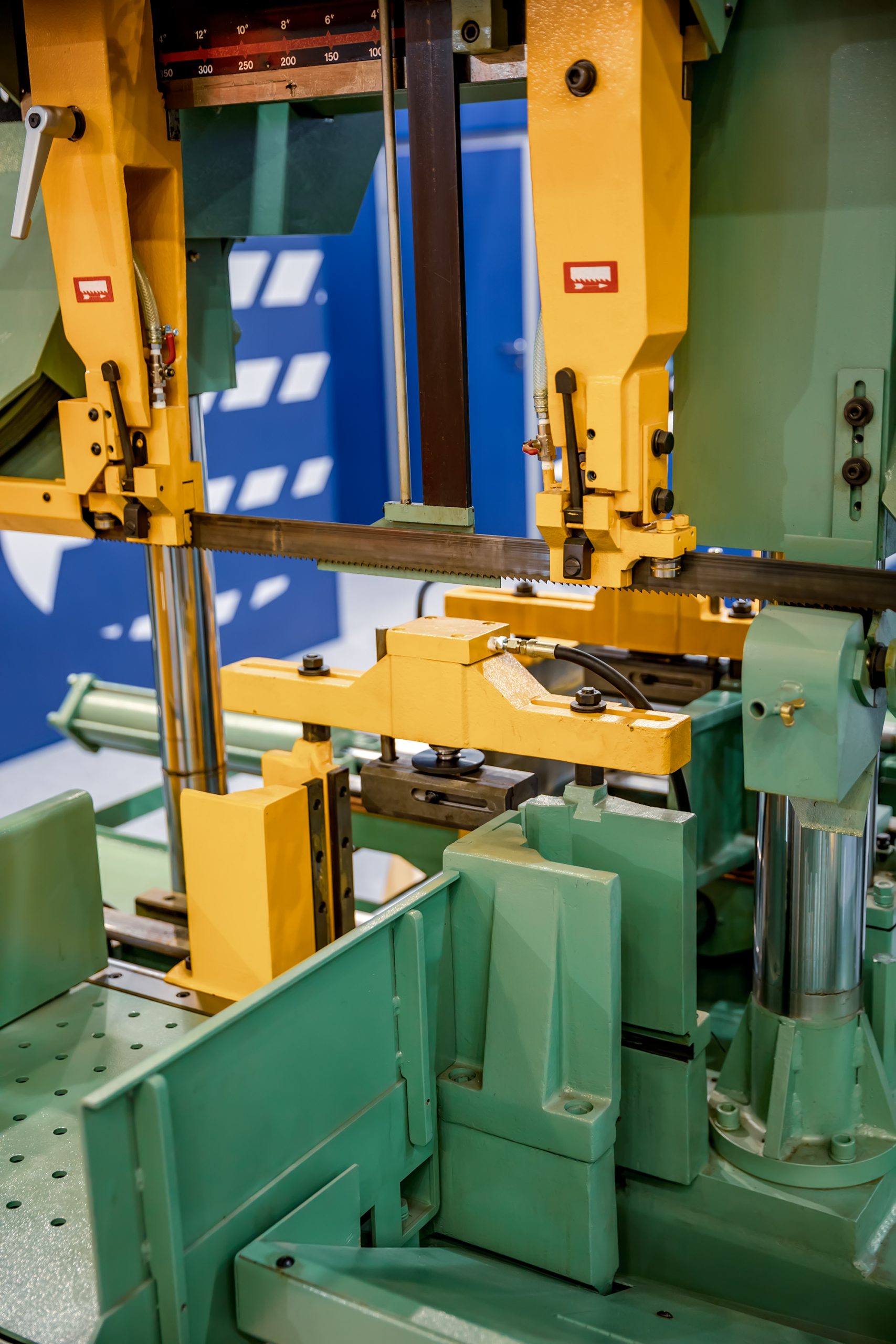 Modern machine Saw. Cutting metal modern processing technology.