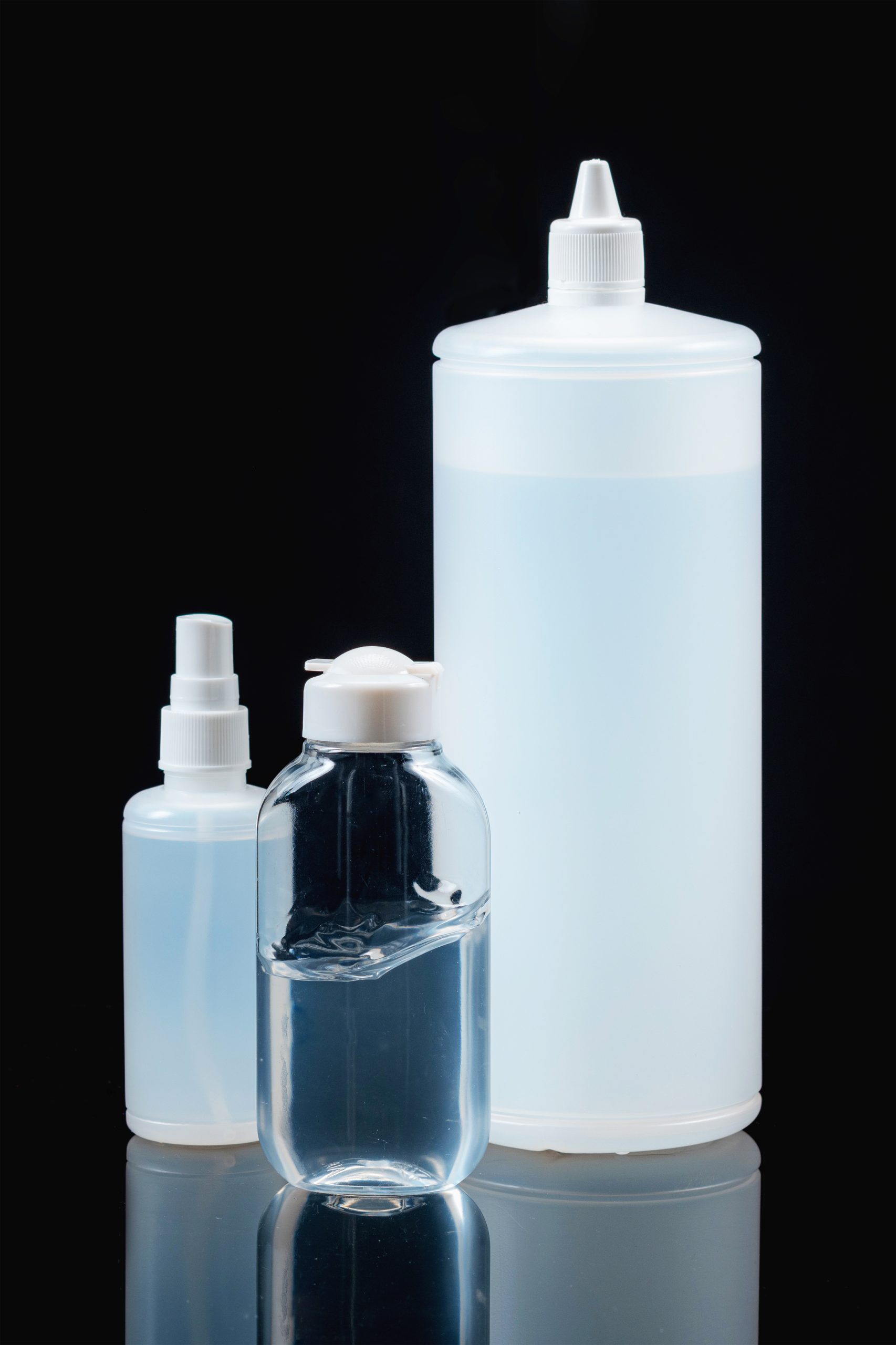 Selection of Sanitizers on a Black Background, Personal Protection Products Against Coronavirus